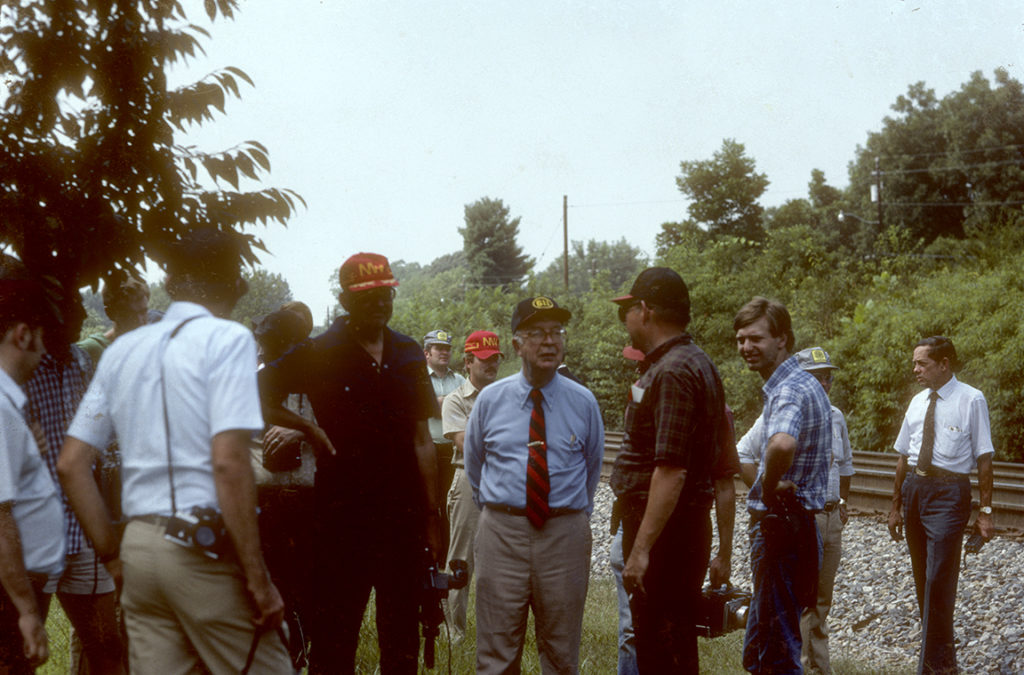 Center from left, Bob Claytor, Jim Bistline, Carl Jensen, Chuck Jensen, August 1982, 611 trip home. Photo: Ken Miller